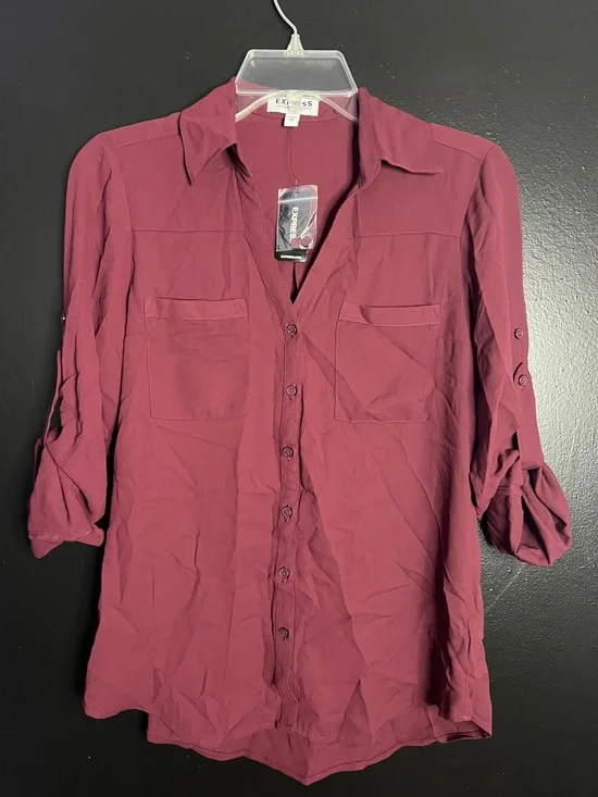 EXPRESS Burgundy Portofino Button-Down Shirt - Picture 1 of 3